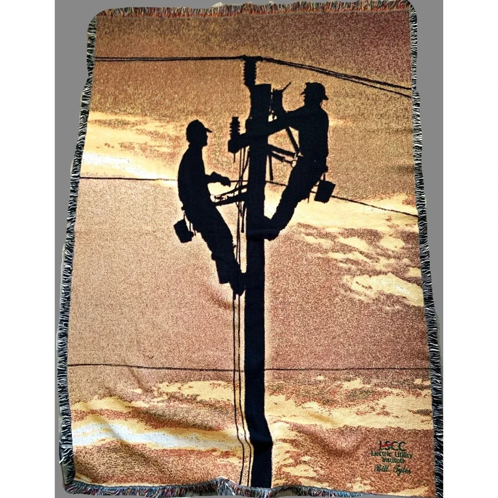 Electric LINEMEN Tapestry Throw Blanket Wall Hang LSCC Utility Bill Tyler 78x52